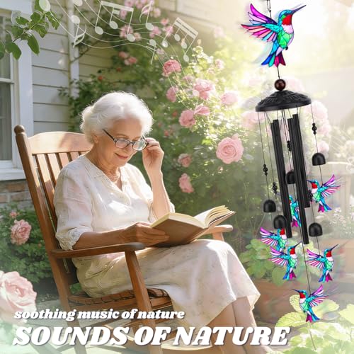 HWING Hummingbird Wind Chimes for Outside, Metal Wind Chimes Outdoor for Patio Porch Yard Garden, Hummingbird Gifts for Women, Mothers Day Birthday Memorial Gifts for Mom Grandma Wife, Outdoor Decor - Image 4