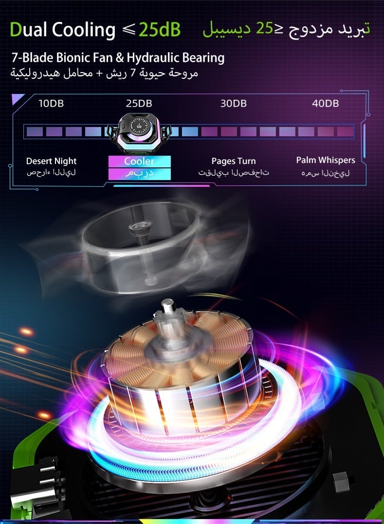 عش زي مبرد الهاتف، مروحة كريو منخفضة الطاقة (5V/2A)، قنوات تهوية من الألومنيوم، وضع مزدوج مغناطيسي/مشبك، تحكم ذكي في درجة الحرارة بثلاث سرعات، تقليل الضوضاء، شاشة LED ملونة لعرض درجة الحرارة - Image 5