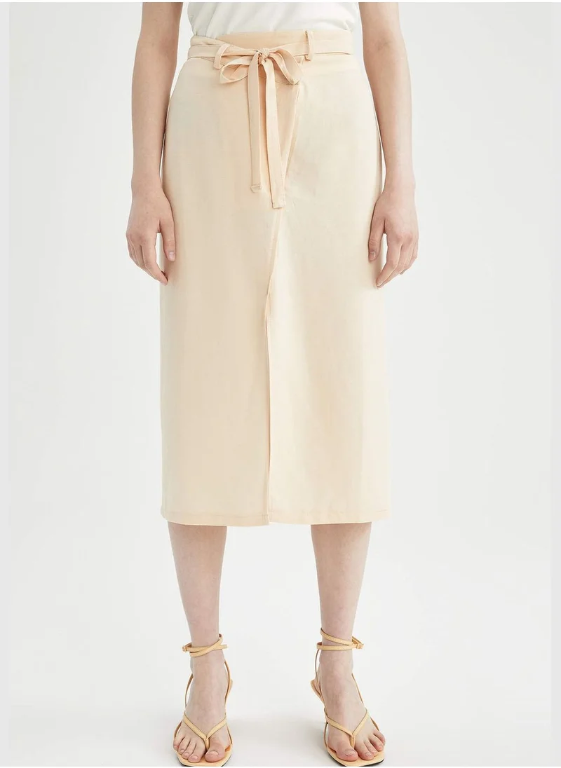 DeFacto Basic Wrap Style Linen Midi Skirt