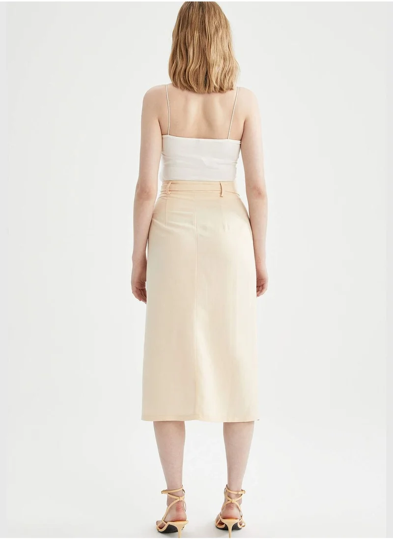 DeFacto Basic Wrap Style Linen Midi Skirt