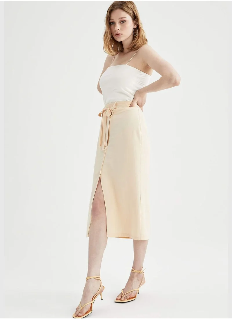 DeFacto Basic Wrap Style Linen Midi Skirt