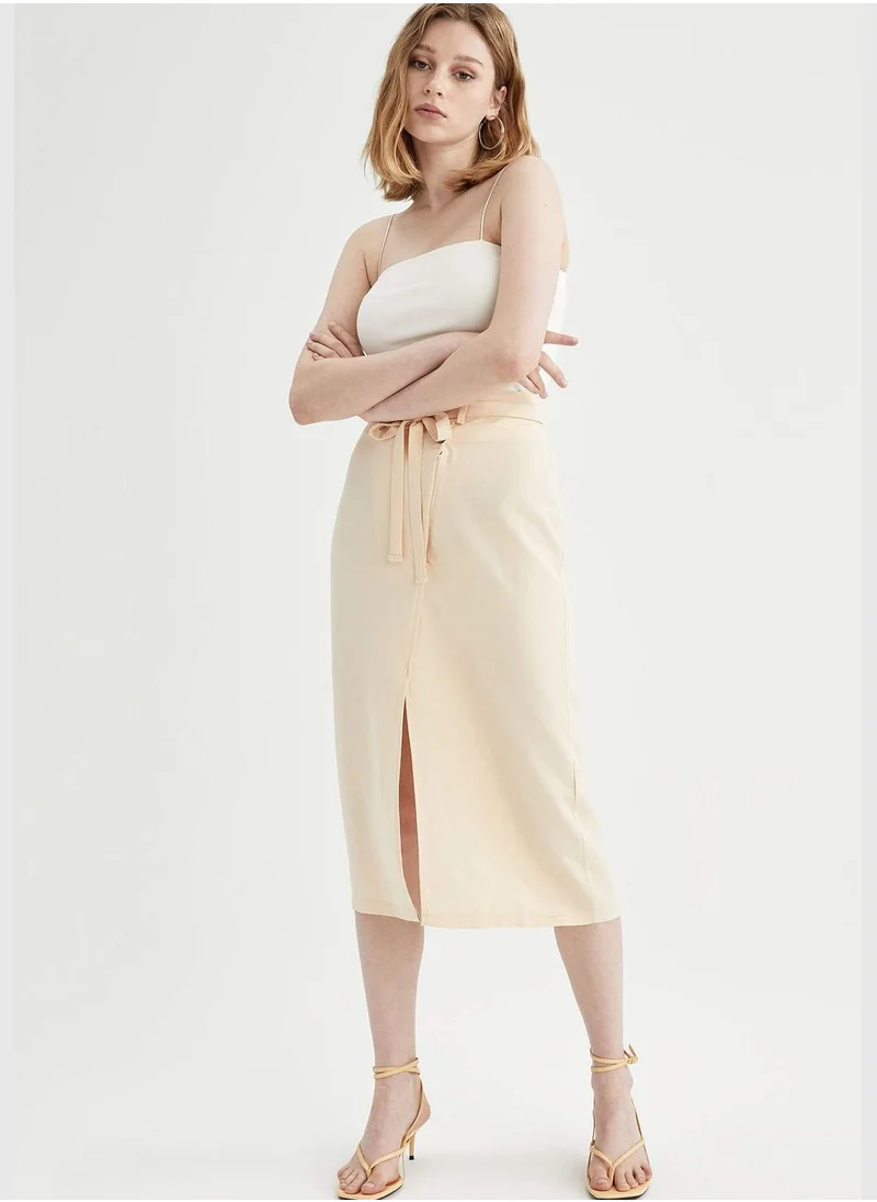 DeFacto Basic Wrap Style Linen Midi Skirt