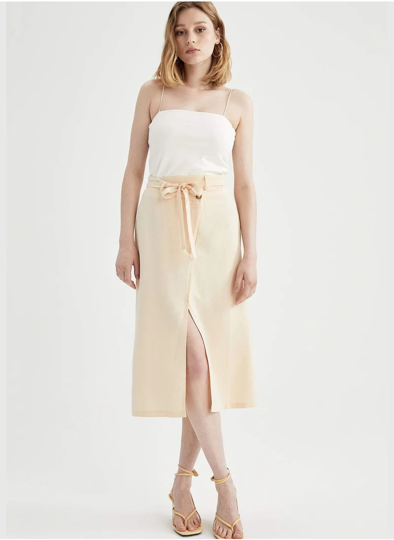 DeFacto Basic Wrap Style Linen Midi Skirt