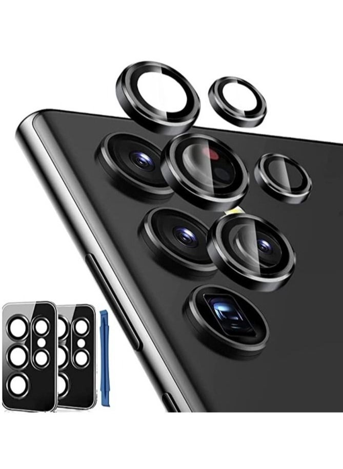 Raxoom Samsung Galaxy S23 Ultra Camera Lens Protector Accessories Cover Camera Screen Protector Tempered Glass for Samsung Galaxy S23 Ultra Aluminum Edge Metal Case Friendly, Black - Image 1