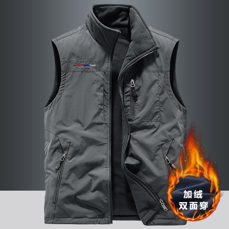 Mens Reversible Vest Autumn Winter Fleece Gilet 1906 Gray