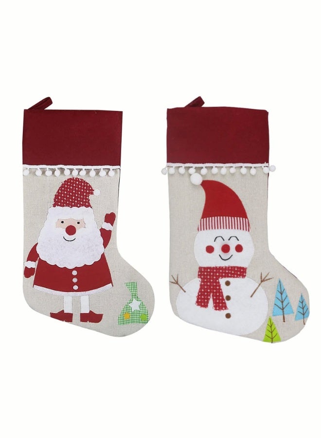فتيرلي مجموعة من 2 جوارب عيد الميلاد على شكل رجل ثلج وسانتا كلوز، أكياس هدايا جوارب عيد الميلاد للعائلة وزينة حفلات عيد الميلاد - Image 1