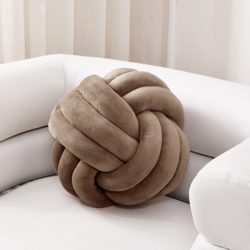 Sioloc Soft Knot Ball PillowsRound Throw Pillow Cushion Home Decoration Plush PillowThrow Knotted Pillow Handmade Round Plush Pillow78inchesBrown
