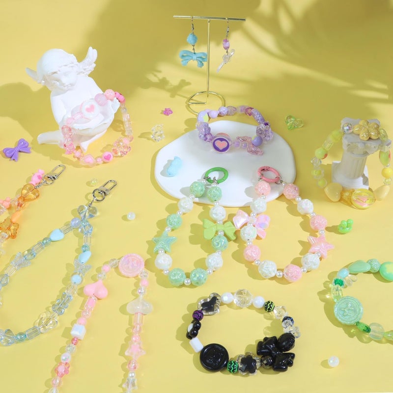 Capstro 180–240PCS Kawaii Acrylic Jewelry Making Kit (160g) – Pink, Rose, Blue & Green Resin Charms & Beads for DIY Bracelets, Necklaces, Keychains & Crafts – Fun Craft Set for Kids & Adults - Image 5