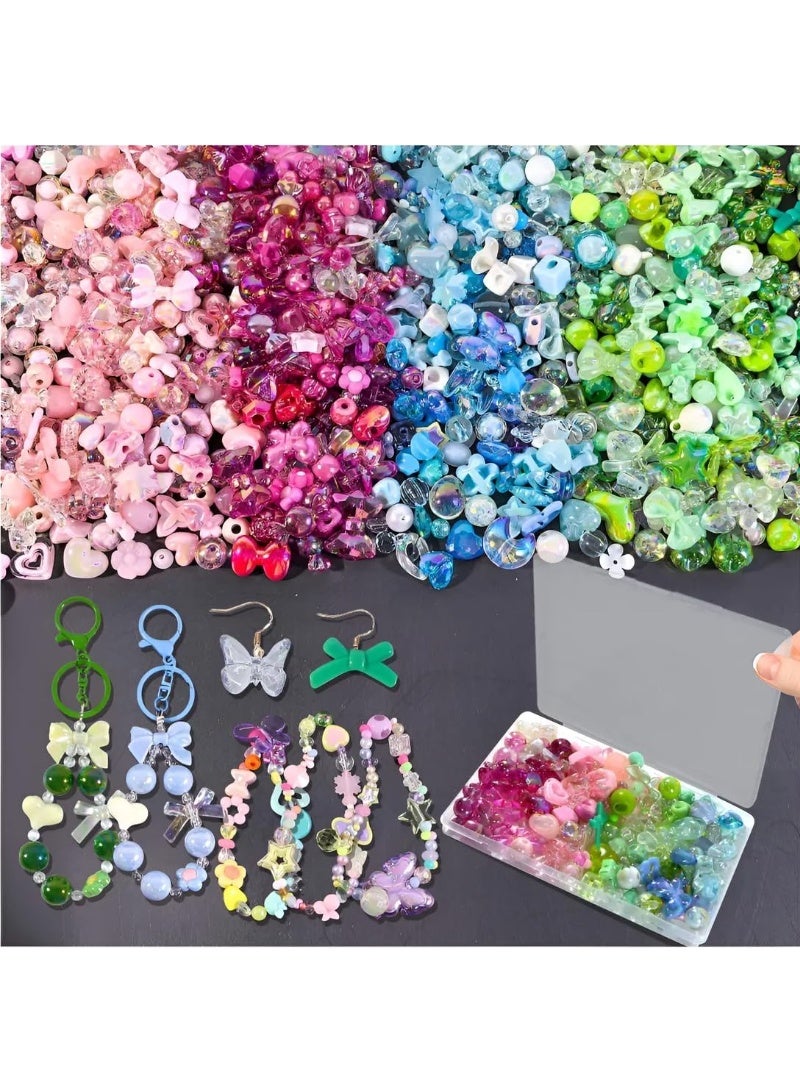 Capstro 180–240PCS Kawaii Acrylic Bracelet Making Kit (160g) – Pink, Rose, Blue & Green Resin Charms & Beads Set for DIY Bracelets, Necklaces, Keychains & Crafts – Fun Craft Bracelet Kit for Kids & Adults - Image 1