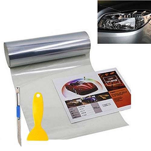KOMAS 12” X 48” Tint Vinyl Film Sticker Sheet Roll for Car Headlight, Tail Lights, Fog Lights with Squeegee + Cutter (Glossy Clear) - Image 1