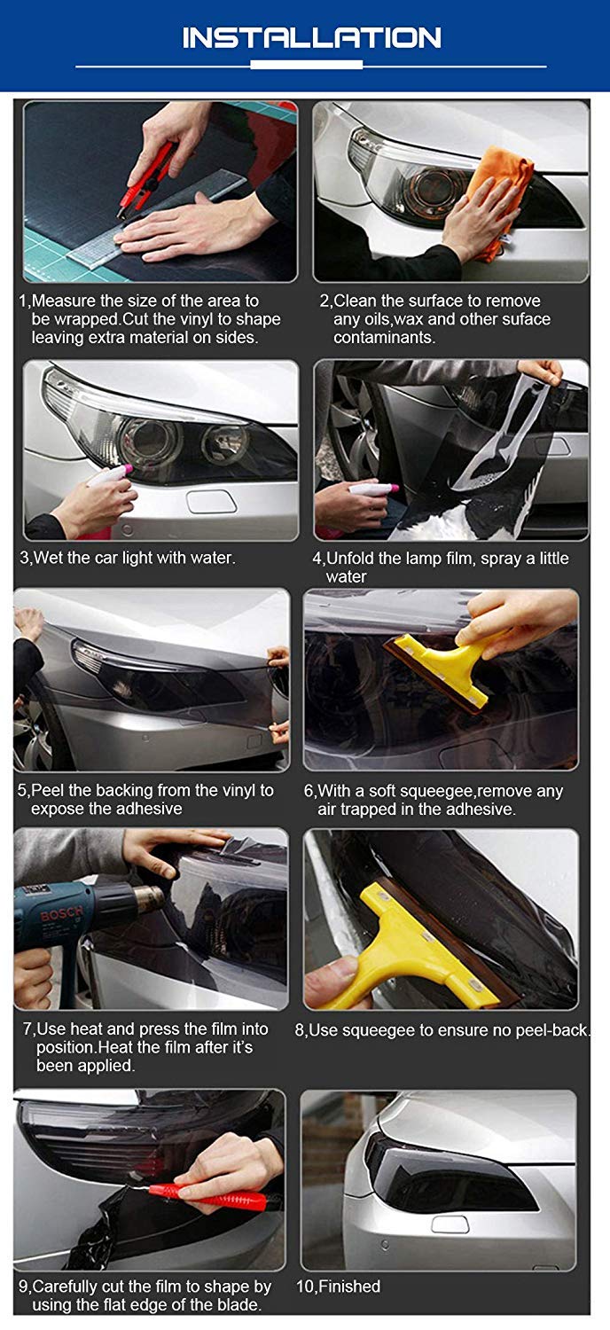 KOMAS 12” X 48” Tint Vinyl Film Sticker Sheet Roll for Car Headlight, Tail Lights, Fog Lights with Squeegee + Cutter (Glossy Clear) - Image 5