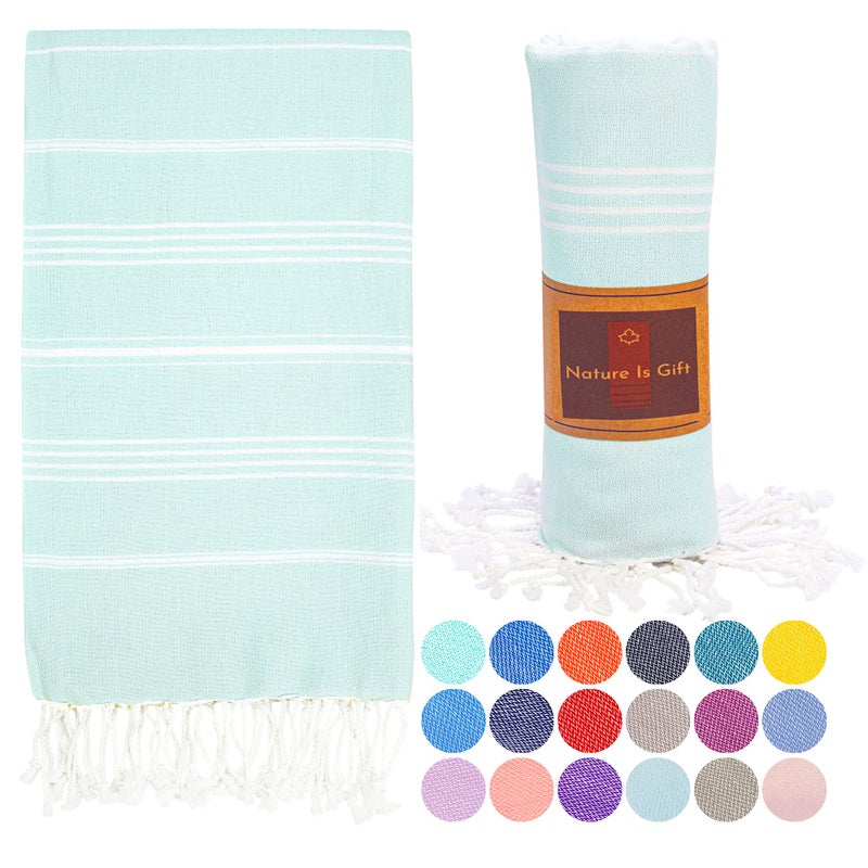 Nature Is Gift Beach Towel 100% Cotton Turkish Beach Towel Adult 38x70 Inch Pre-washed Absorbent Extra Large|Sand Free Quick Dry BathTowels|Lightweight Blanket|Travel Cruise Camping Spa Gym Yoga Towel|Fair Aqua - Image 1