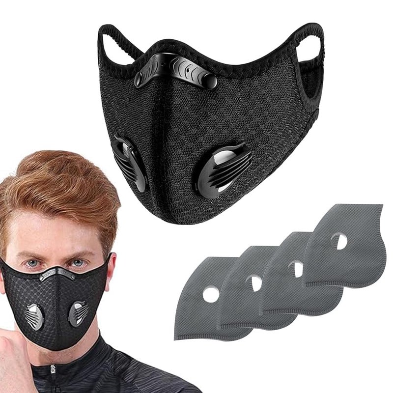 Serplex ® Sports Face Mask for Men & Women, Advanced 4-Layer Filtration, Reusable, Breathable Mesh, Adjustable, Windproof Dust Mask for Cycling, Biking, Outdoor, All Seasons, Black - Image 1
