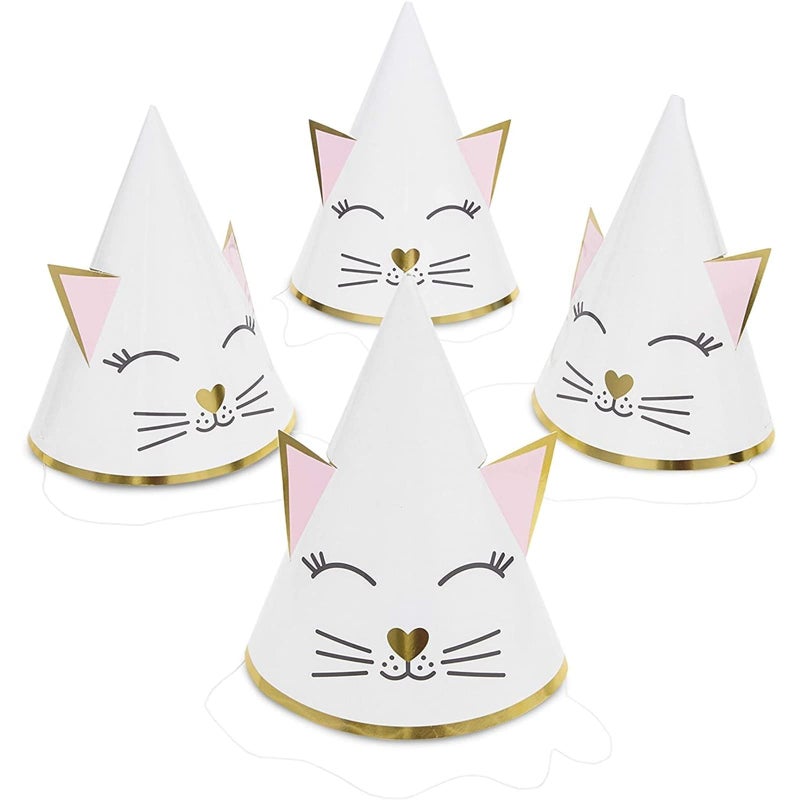 Sparkle and Bash Sparkle and Bash 24 Pack Cat Birthday Cone Hats White and Pink Themed Party Decorations for Feline Celebrations  Cat Cone 