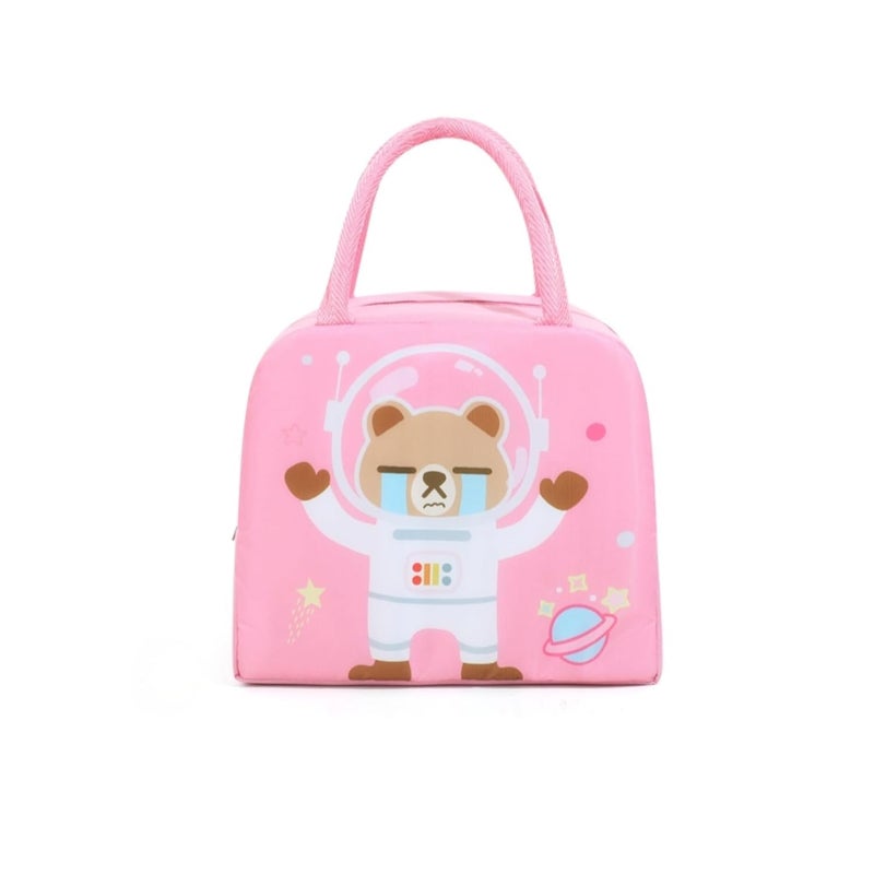 KEETLY Insulated Lunch Bag with Design, 23 cm x 19 cm, Cartoon Design Lunch Bag, Cartoon Design Lunch for Kids, Girls, Boys, Picnic Bags Thermal Insulated Bags, Easy to wash Bags. (Pink Astronaut) - Image 5