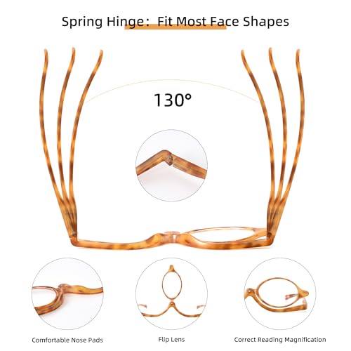 JM 2 Pairs Makeup Reading Glasses Magnifying Flip Down Cosmetic Readers for Women with Spring Hinge +3.0 - Image 4