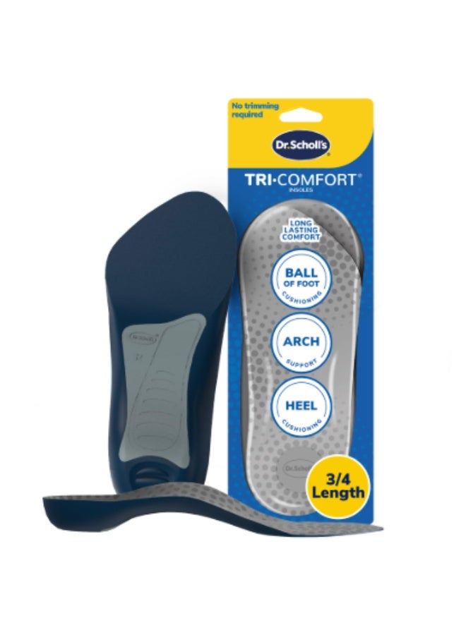 Tri-Comfort Insoles for Men - 3/4 Length - for Heel, Arch Support and Ball of Foot with Targeted Cushioning