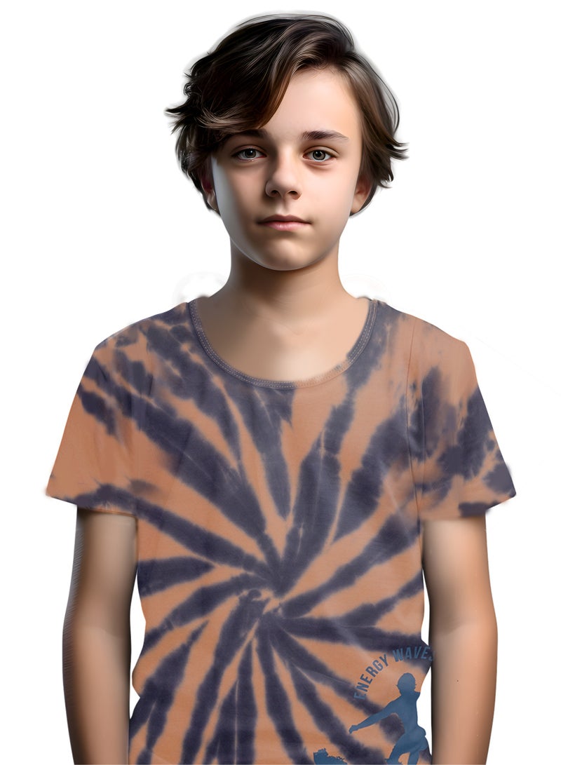 CANADA HOUSE Soft and Comfortable Orange Blue Tie-Dye 100% Organic Cotton T-shirt for Boys  - Image 3