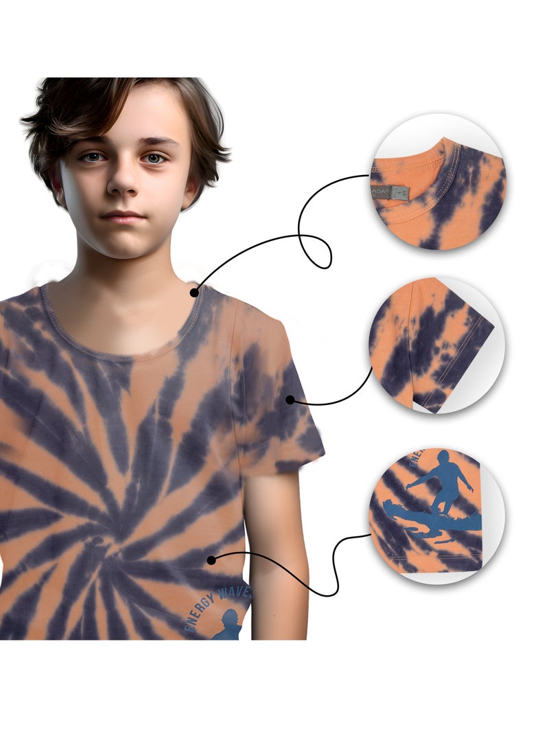 CANADA HOUSE Soft and Comfortable Orange Blue Tie-Dye 100% Organic Cotton T-shirt for Boys  - Image 4
