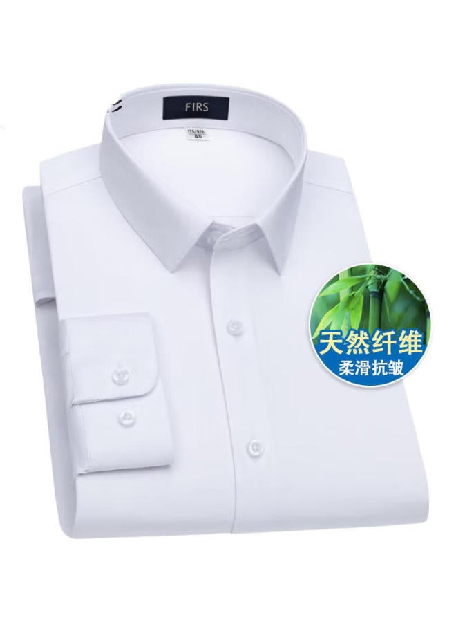 FIRS Men'S Long Sleeve Bamboo Fiber Shirt New Casual Business Formal Wrinkle-Resistant Non-Iron Shirt White 43 - Image 3