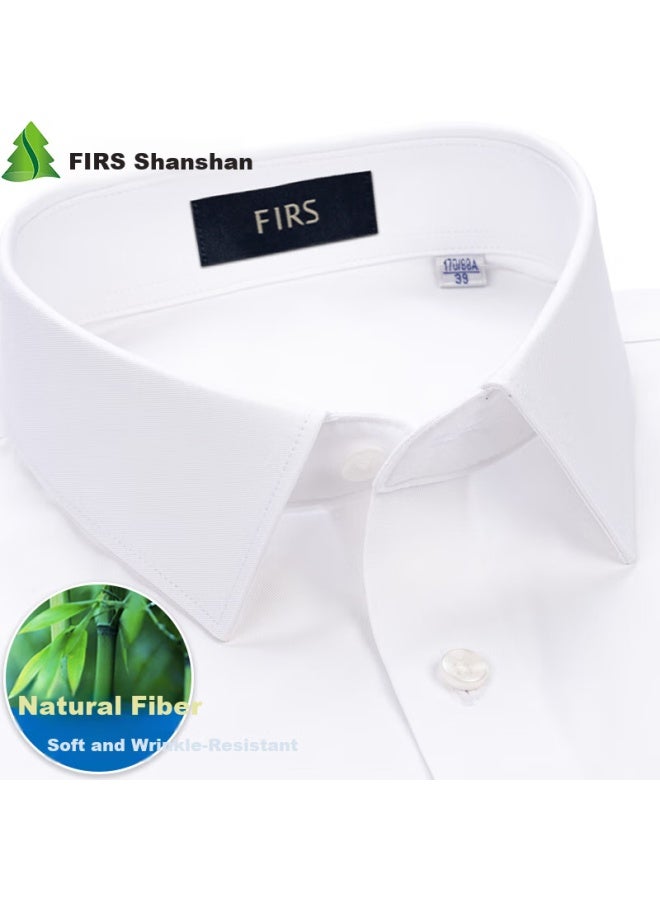 Firs Men's Long Sleeve Bamboo Fiber Shirt New Casual Business Formal Wrinkle-resistant Non-iron Shirt White 43 - Image 1