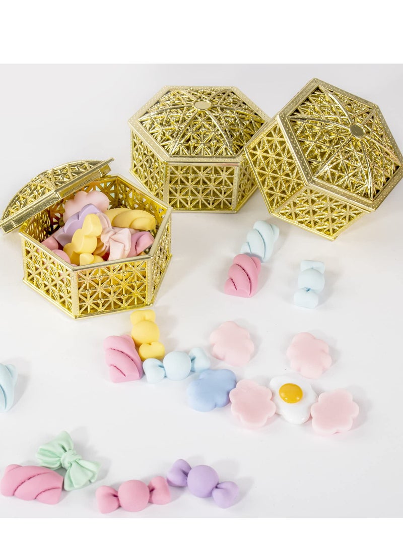 SOLARAE 12 Pcs Hexagon Candy Boxes - Plastic Wedding Favor Containers, Hollow Jars for Candy Storage, Perfect Gift Boxes for Weddings, Baby Showers, and Birthday Parties, Gold Design. - Image 5