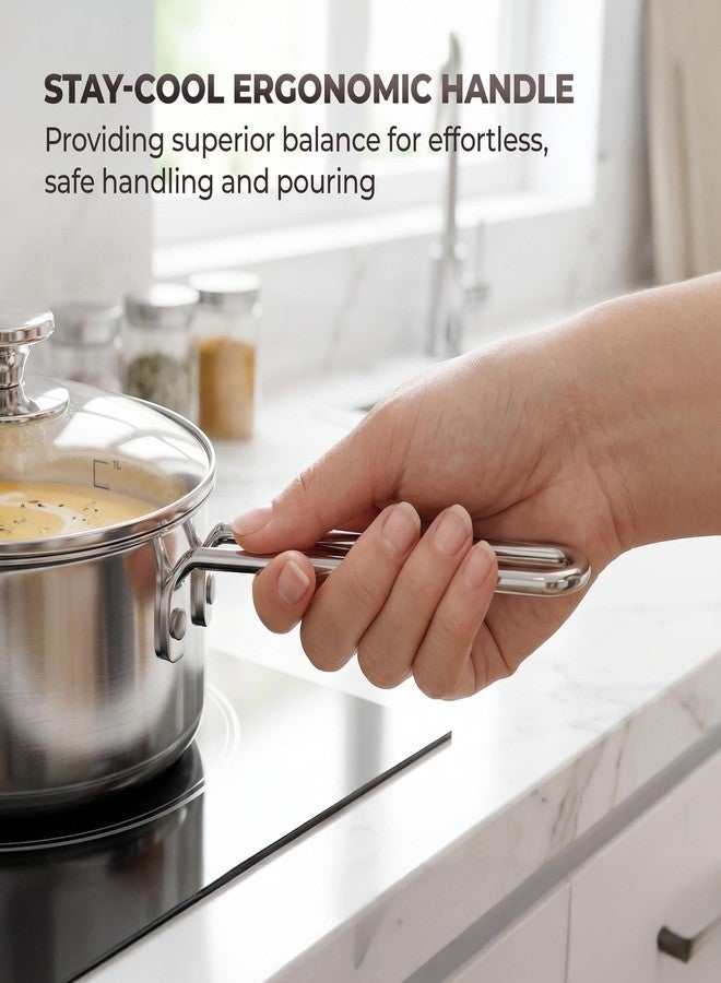 SUNHOUSE 1.5 QT Sauce Pan with Lid & Pour Spouts, Tri-Ply Base - Image 5