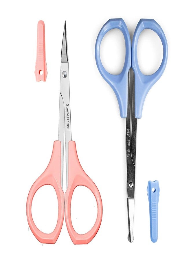 KAJUDA 2 Pcs Eyebrow Scissors for Women， Small Scissors Beauty for Facial Hair, Beard, Ear, Nose, Moustache， Stainless Steel - Image 1