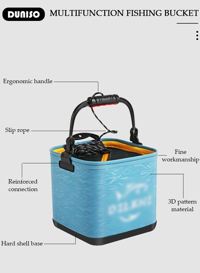 DUNISO Portable Fishing Bucket, Large Capacity Fishing Bait Bucket with Double Zipper and Handle, Outdoor Camping Eva Fishing Bag and Fish Protection Bucket, Multifunctional Live Fish Container for Storing Live Fish and Fresh Fish Bait - Image 3