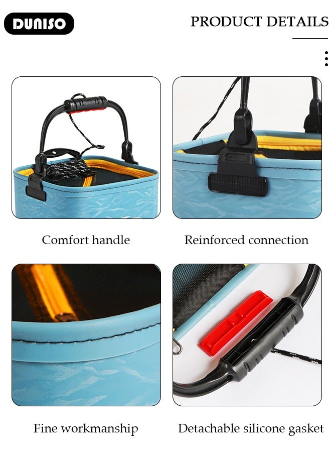 DUNISO Portable Fishing Bucket, Large Capacity Fishing Bait Bucket with Double Zipper and Handle, Outdoor Camping Eva Fishing Bag and Fish Protection Bucket, Multifunctional Live Fish Container for Storing Live Fish and Fresh Fish Bait - Image 2