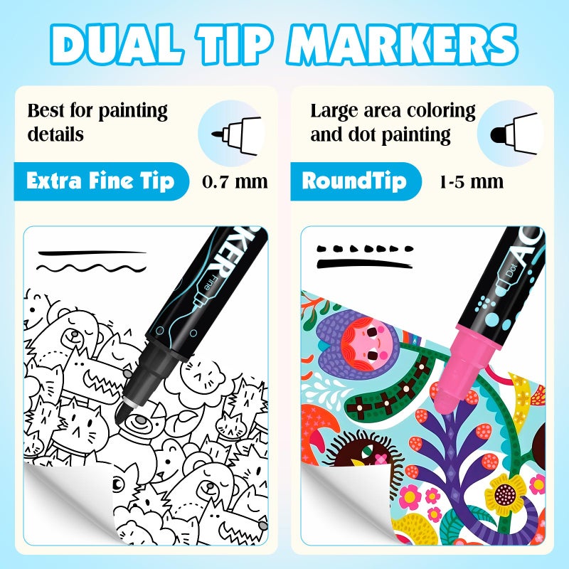 FUMILE 60 Colors Acrylic Paint Marker Dual Tip(Fine and Dot Tip), Paint Pens Acrylic Markers for Wood, Rock, Plastic, Glass, Ceramic, Canvas.Acrylic Markers Set for DIY Christmas Gifts and Art - Image 2