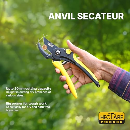 HECTARE Anvil Pruning Secateurs - Heavy Duty Garden Clippers for Dry & Hard Wood, Comfort Grip, Stainless Steel Blades, Ideal for Thicker Branches - Image 2