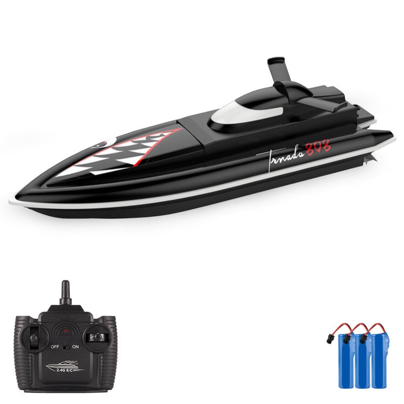 RC Boat Black ABS Material Dual Motor Shark Pattern - 2.4GHz Remote Control Brushed Motor Boat for Competition - Image 1