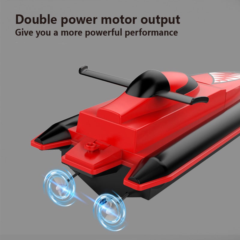 RC Boat Black ABS Material Dual Motor Shark Pattern - 2.4GHz Remote Control Brushed Motor Boat for Competition - Image 3