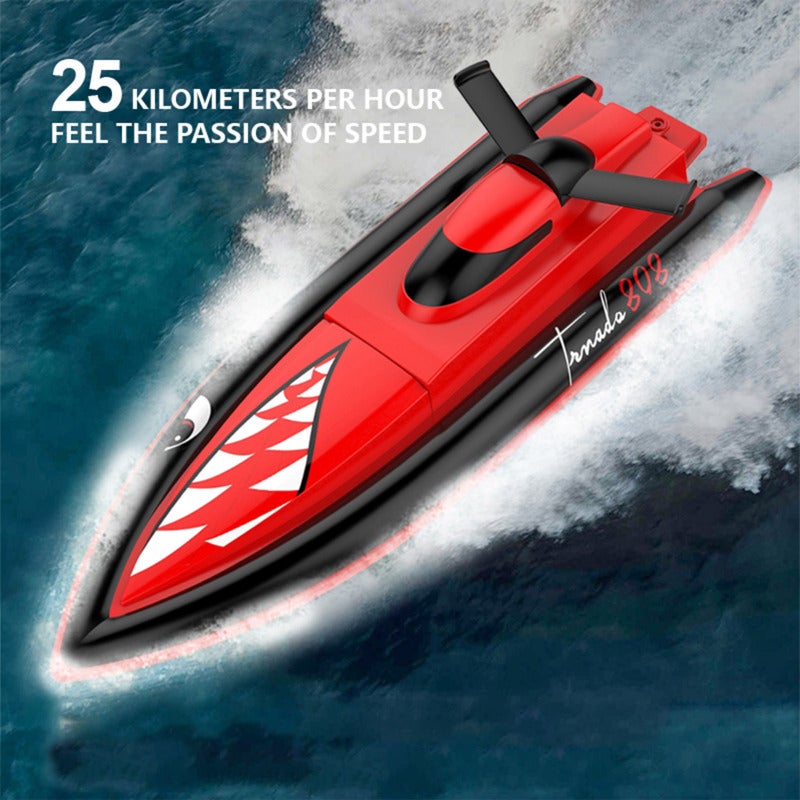 RC Boat Black ABS Material Dual Motor Shark Pattern - 2.4GHz Remote Control Brushed Motor Boat for Competition - Image 2