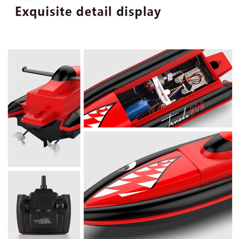 RC Boat Black ABS Material Dual Motor Shark Pattern - 2.4GHz Remote Control Brushed Motor Boat for Competition - Image 5