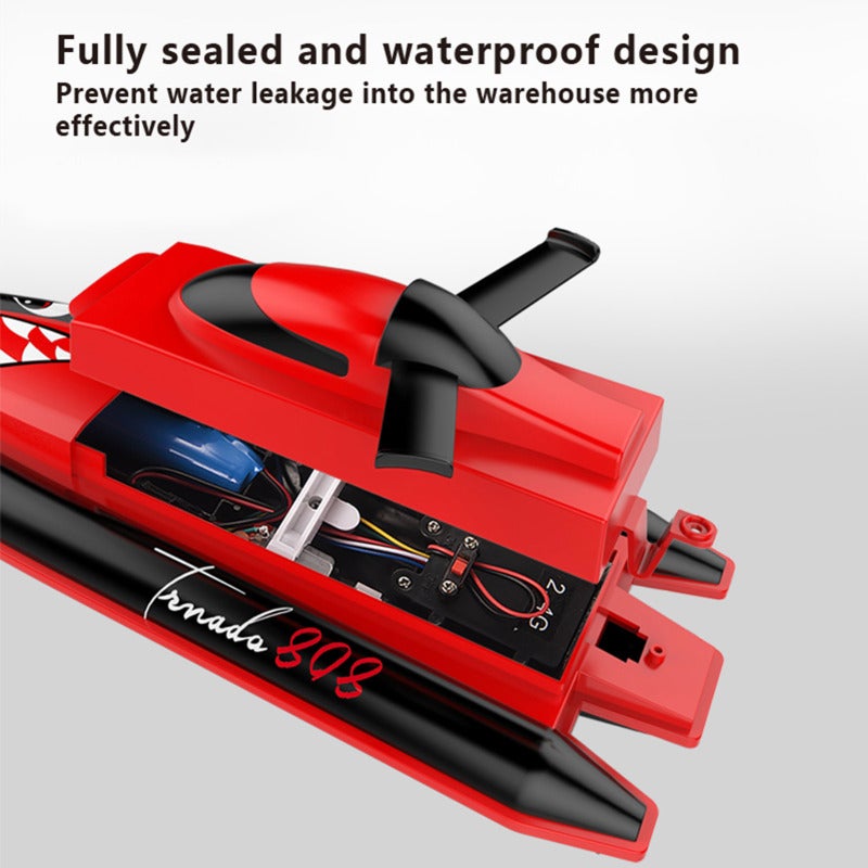 RC Boat Black ABS Material Dual Motor Shark Pattern - 2.4GHz Remote Control Brushed Motor Boat for Competition - Image 4