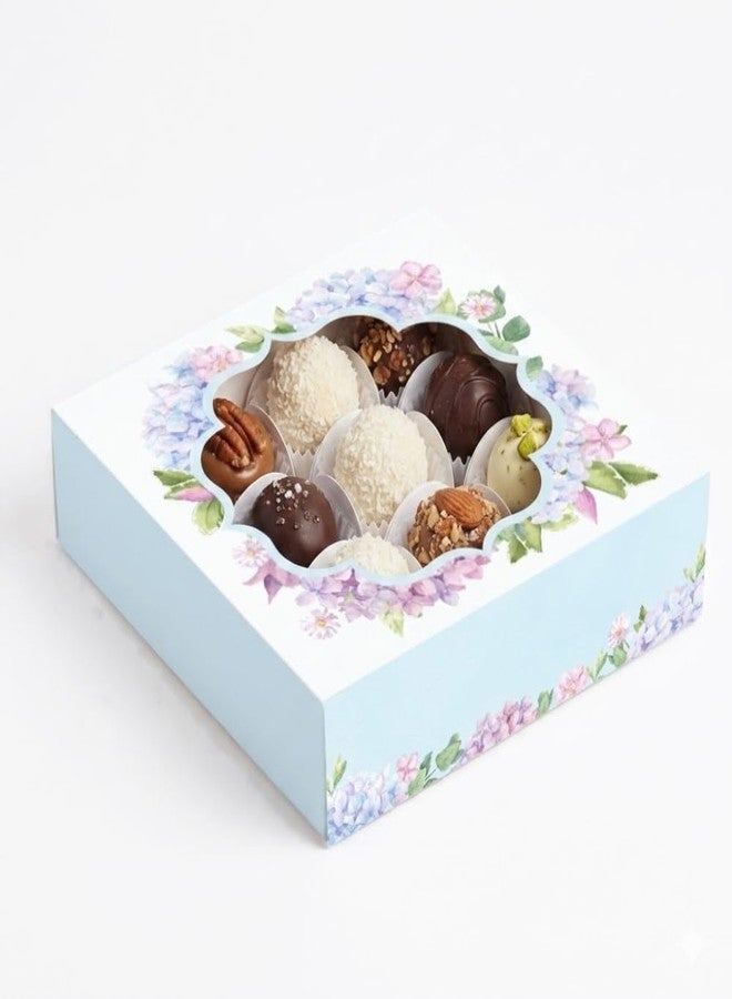 Chic a Choc Chocolate Box for 9 Pieces - Blue Floral (Pack of 8 Boxes) / Truffles, Laddo, Mithai, 4 Brownies. Slider Tray Box - Image 1