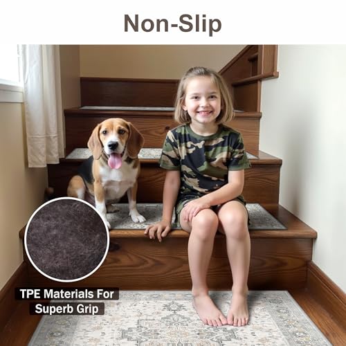 sarben Non Slip Stair Treads for Wooden Steps 1PCS - 30"x30" Indoor Safety Carpet, Edging Mats with TPE Adhesive Backing, Pet and Elderly Friendly Stair Rugs (Taupe) - Image 2