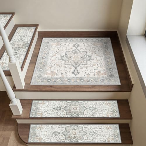 sarben Non Slip Stair Treads for Wooden Steps 1PCS - 30"x30" Indoor Safety Carpet, Edging Mats with TPE Adhesive Backing, Pet and Elderly Friendly Stair Rugs (Taupe) - Image 1