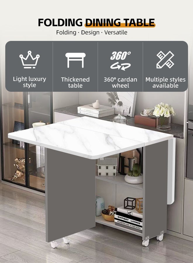 Ammar Space Folding Dining Table with Storage Rack and 2 Drawers Drop Leaf Table with 6 Wheels Kitchen Multifunctional Extension Space Saving Dinner Table for Bedroom Dining Room Home Small Spaces - Image 3