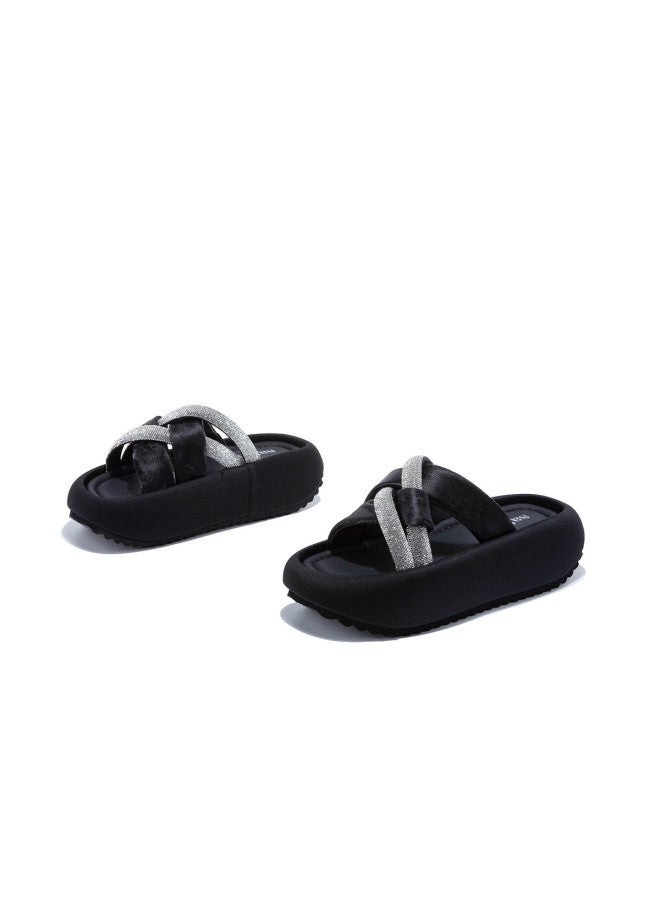 SAFIYA Saturday Beach Sandals Women 2025 Summer Fashion Rhinestone Versatile Platform Resort Style Flip Flops - Image 2