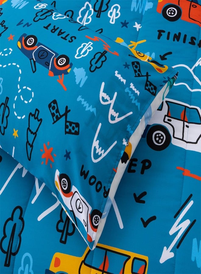 NTBED طقم لحاف سيارات سباق مكون من 5 قطع توين للأولاد في حقيبة، وسائل النقل، أقمشة ميكروفايبر خفيفة الوزن، أزرق - Image 5