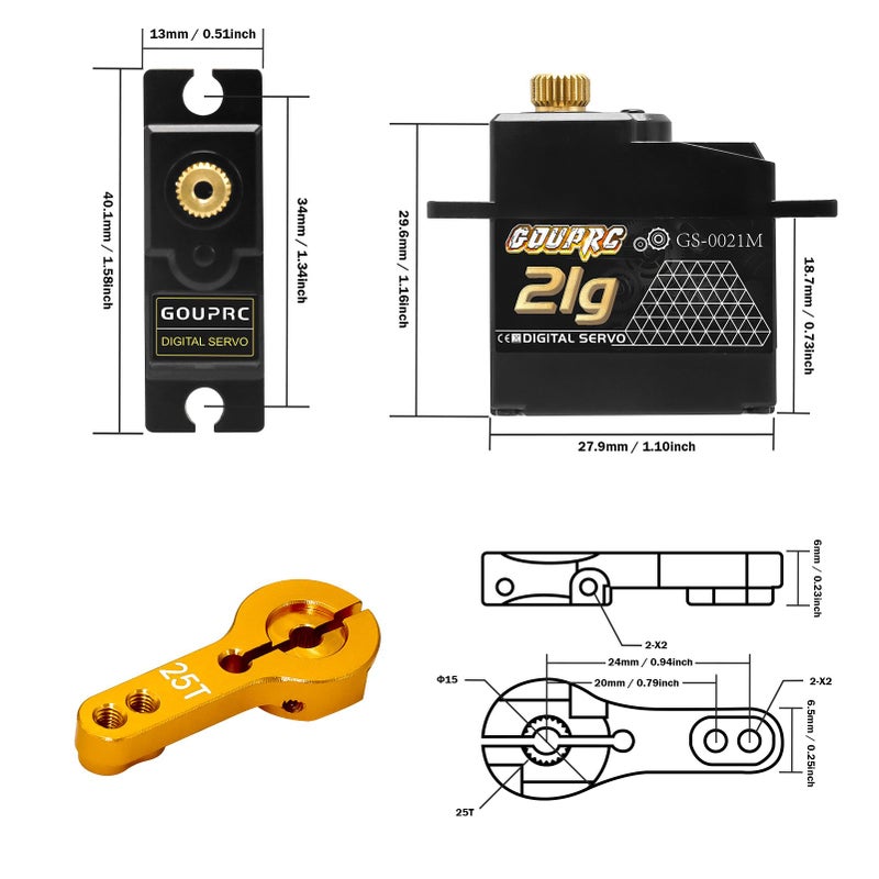 GOUPRC 21G Micro Mini Digital Servo من التروس المعدنية مع 25T Servo Horn for 1/14 1/16 RC Crawler Car ترقية أجزاء مؤازرة نموذج قارب طائرة روبوت (قطعة واحدة) - Image 5