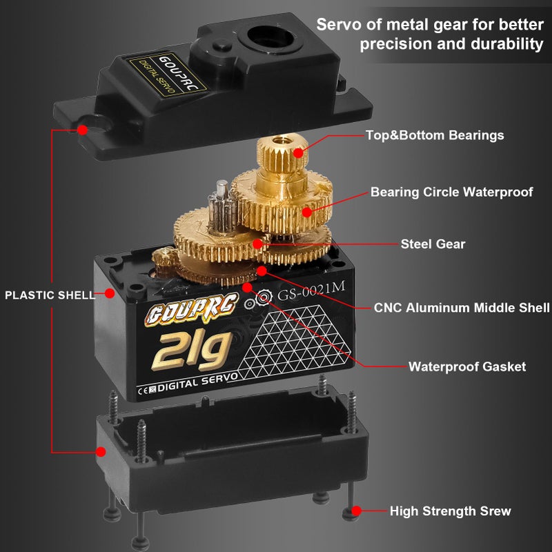 GOUPRC 21G Micro Mini Digital Servo من التروس المعدنية مع 25T Servo Horn for 1/14 1/16 RC Crawler Car ترقية أجزاء مؤازرة نموذج قارب طائرة روبوت (قطعة واحدة) - Image 3