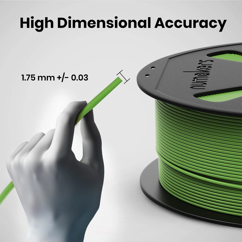 NUMAKERS PLA+ 3D Printer Filament, 1.75mm, Dimensional Accuracy +/- 0.03 mm, 1 kg Spool (2.2 lbs), Compatible with Most FDM Printers (Grass Green) - Image 3