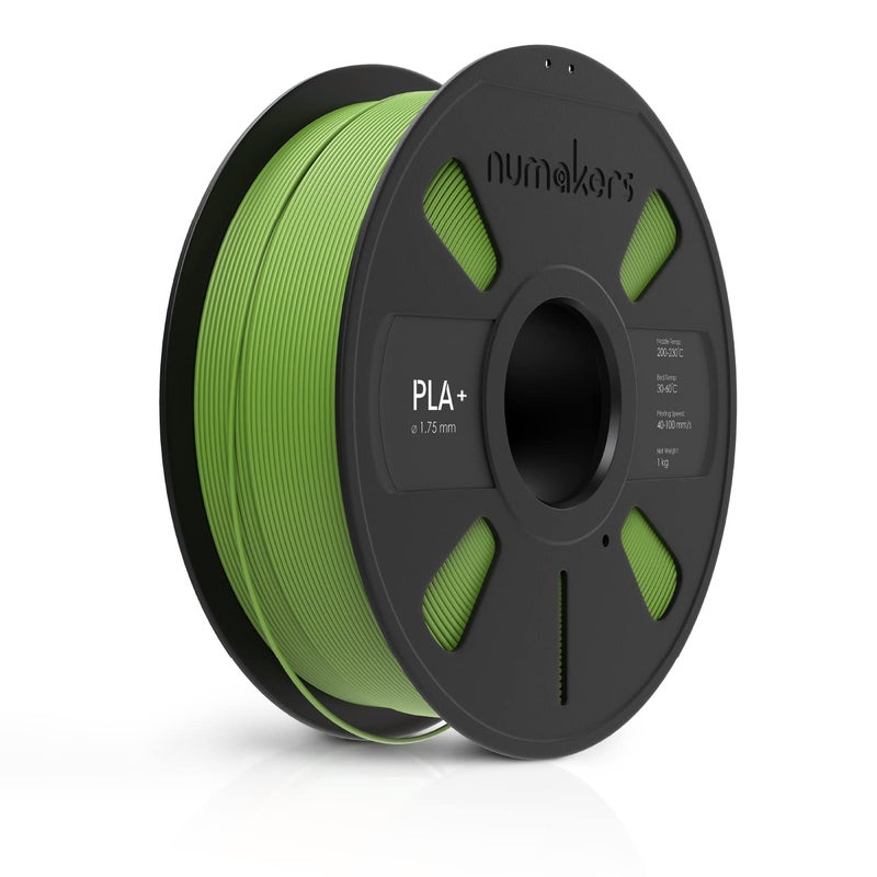 NUMAKERS PLA+ 3D Printer Filament, 1.75mm, Dimensional Accuracy +/- 0.03 mm, 1 kg Spool (2.2 lbs), Compatible with Most FDM Printers (Grass Green) - Image 1