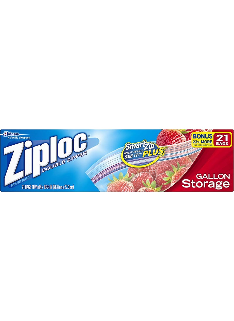 Ziploc Ziploc Double Zipper Storage Bags 1 gal 175 mil 96 x 121 Clear 19 BagsBox 12 BoxesCarton  - Image 1