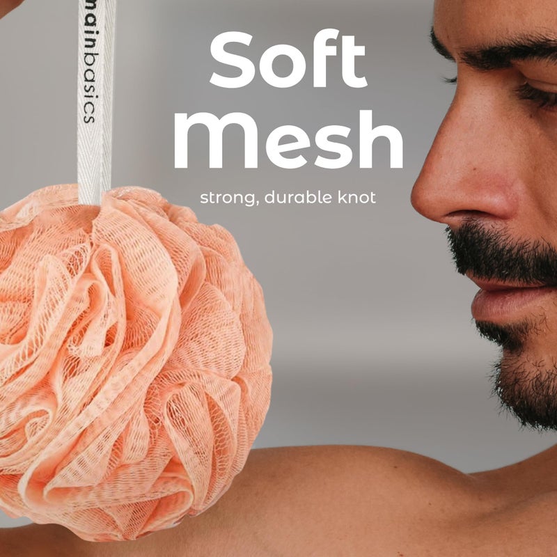 MainBasics Bath Shower Loofah Sponge Pouf Body Scrubber Exfoliator Body Wash Sponge (Set of 3, Coral Reef) - Image 3