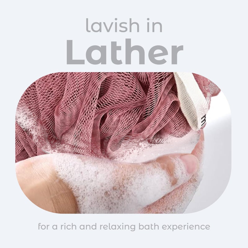 MainBasics Bath Shower Loofah Sponge Pouf Body Scrubber Exfoliator Body Wash Sponge (Set of 3, Coral Reef) - Image 4